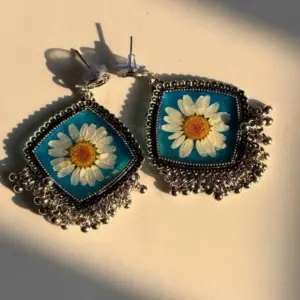 Handmade Resin Jhumka Earrings with Real Daisy Flower | Boho Floral Jewelry | Lightweight Ethnic Statement Earrings for Women